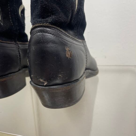 Vintage Dan Post Men’s Black White Tooled Suede Leather Cowboy Boots 6.5 M - Picture 5 of 12